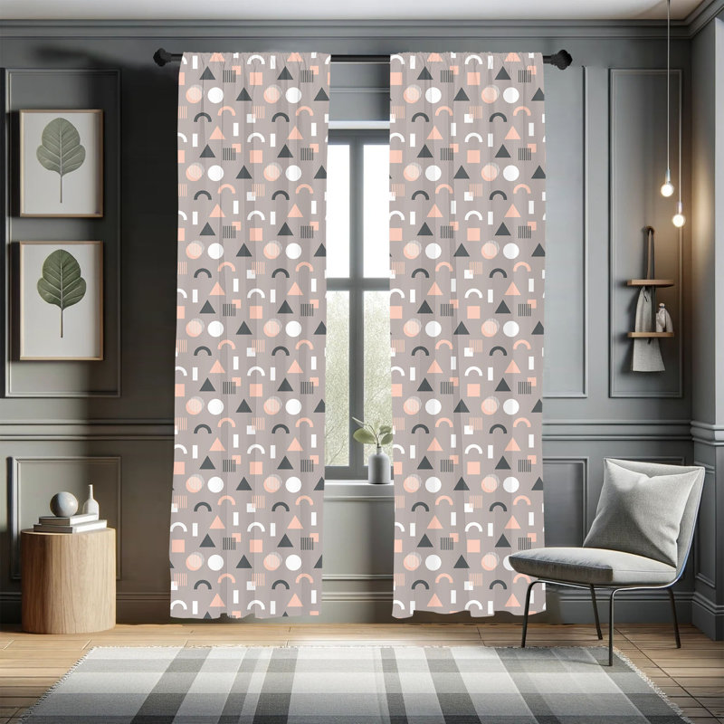 Geometric Semi-Sheer Rod Pocket Curtain Panels, 28" x 84"