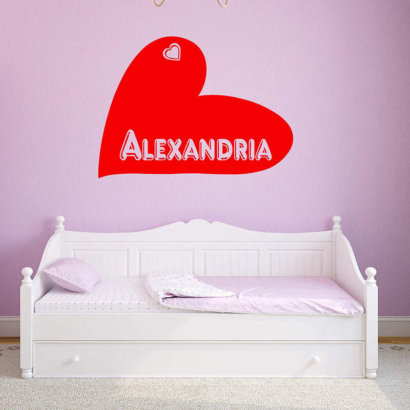 Décalcomanie murale personnalisée avec coeur Wheaton, Rouge, H 13 po x l 17 po x P 0,01 po, Oui