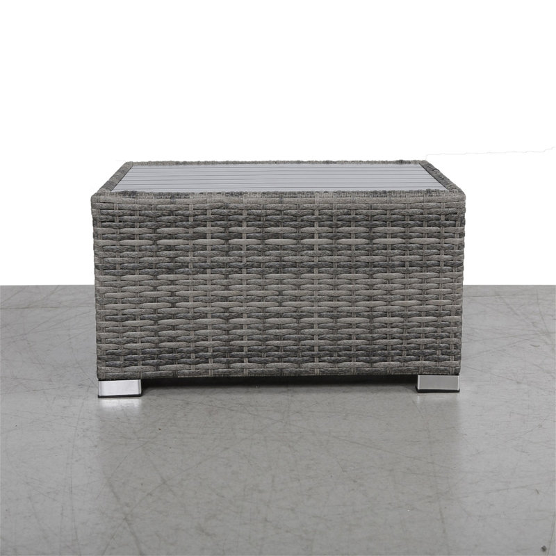 Mixed Grey Slatted Side Table With Aluminum Top – Fully Assembled