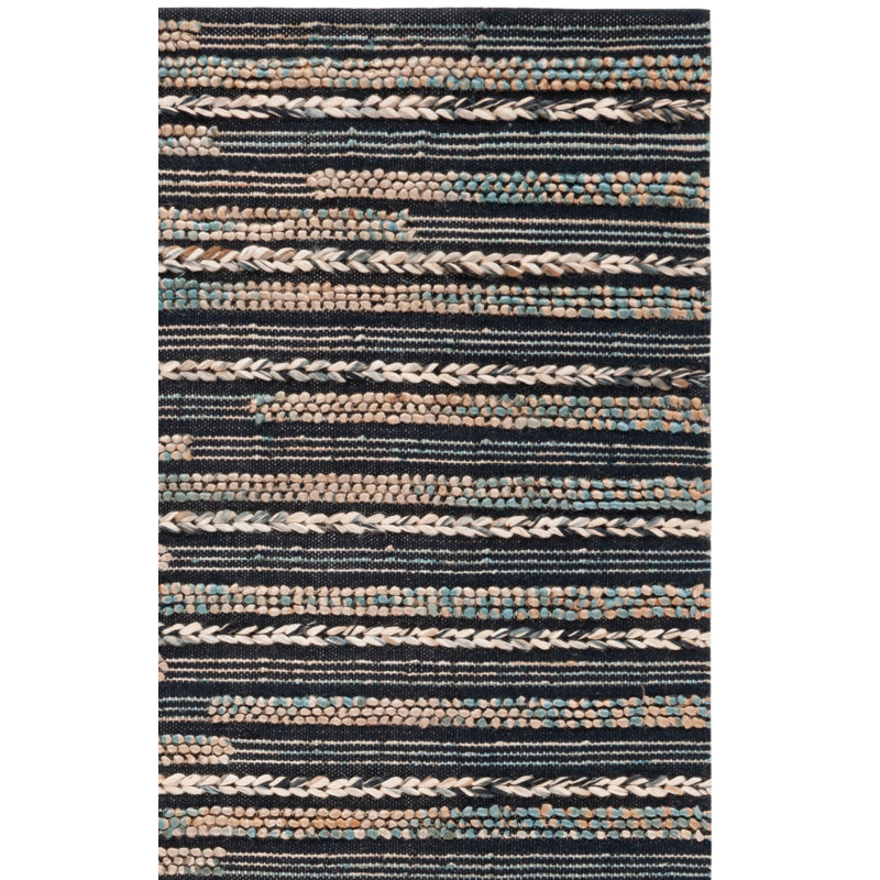Avonte Natural Fiber Flat Weave Jute/Cotton Striped Rug in Black/Natural, Rectangle 3' x 5'
