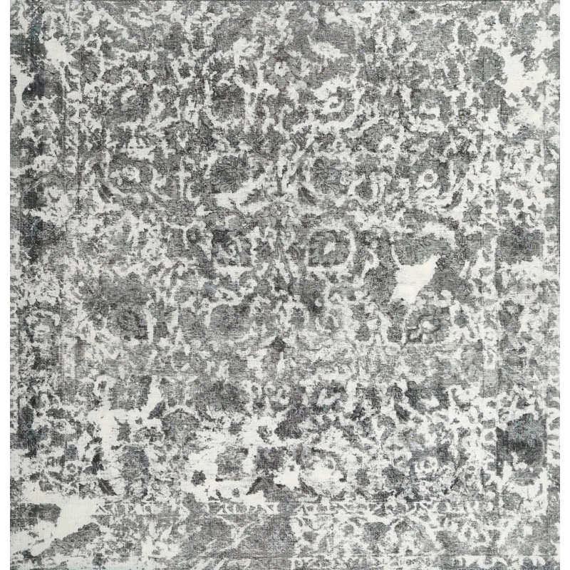 Tapis noir / gris en laine Abstract, Carré 7 pi
