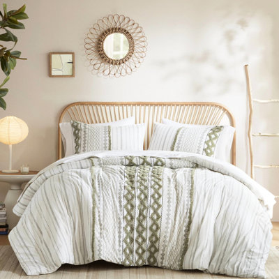 Couette imprimée en coton pour lit double/queen, 3 pièces, chenille, aspect ethnique, rembourrage, lavable à la machine, élégante