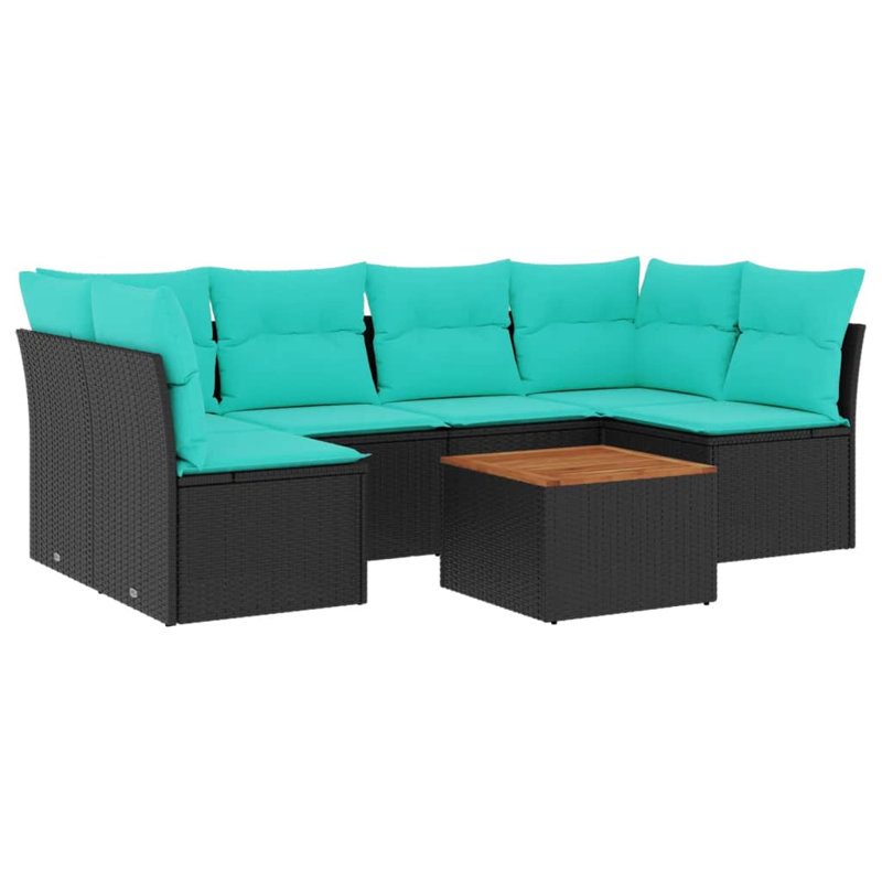  Ensemble de canapé de patio 7 pièces avec coussins en rotin de polyester noir