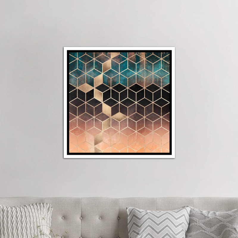 «Ombre Dream Cubes» par Elisabeth Fredriksson - impression d'art graphique, H 37 po x l 37 po x P 1,5 po