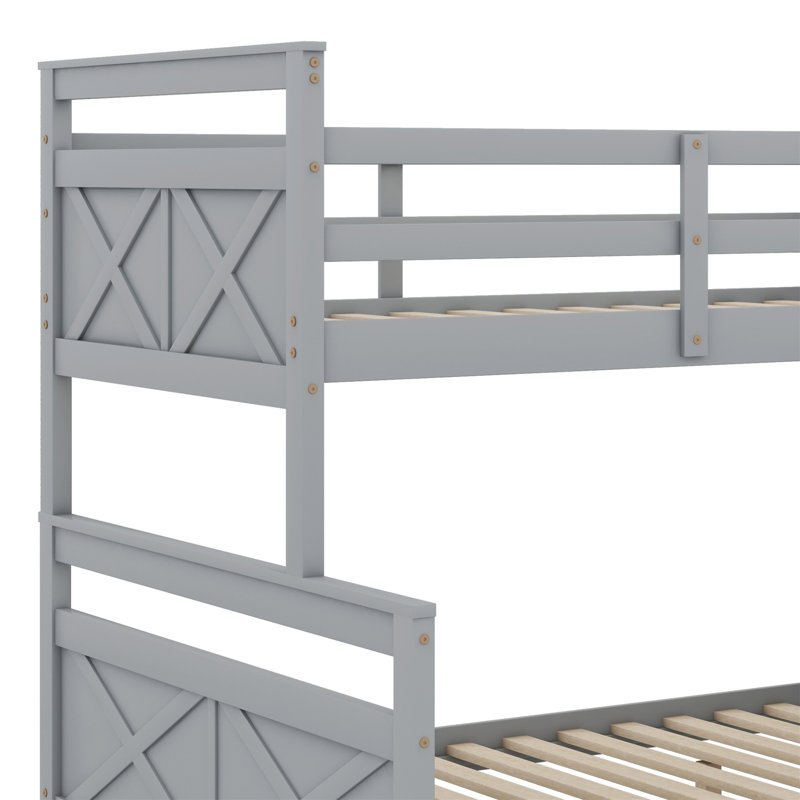 Bunk Bed With Ladder,Trundle And Guardrail, Gray