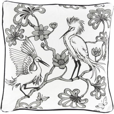 Egrets Floral Cotton Pillow Cover