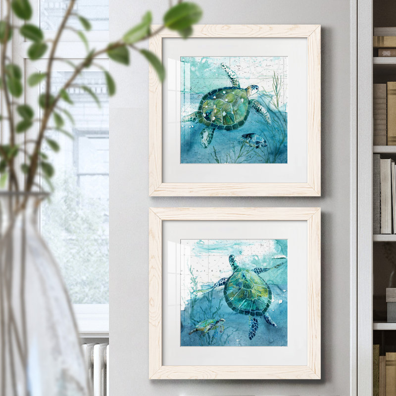 «Island Swim I», ensemble de 2 peintures, Papier dans un cadre photo, H 31,5 po x l 63 po, Blanc
