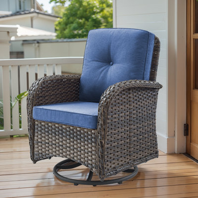 Aluel Outdoor Patio Swivel PE Wicker Rattan Chair With Cushions