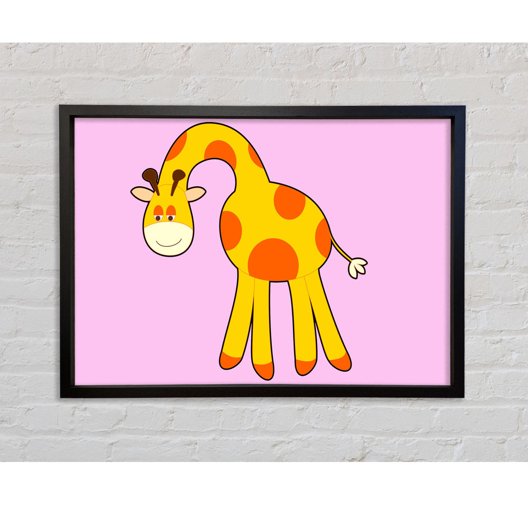 Lustige Giraffe, die nach unten schaut, rosa - Einzelbildrahmen Kunstdrucke auf Leinwand