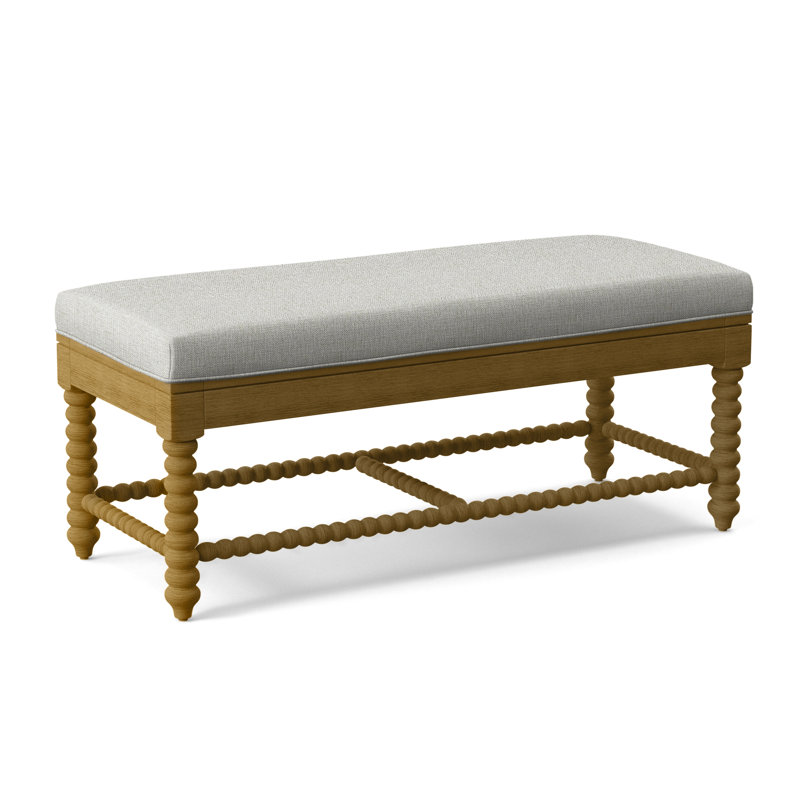 Lind Island Upholstered Bench, Sunbrella Beige Pinstripe; 6205-74, Aged Barrel