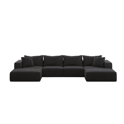 Ciriaca Boneless L Shaped Chenille Upholstered Sectional Sofa with 6 Pillows