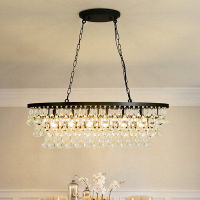 6‑Light Layered Kitchen Island Pendant, Dining Room Chandelier With Glass Teardrop Shapes