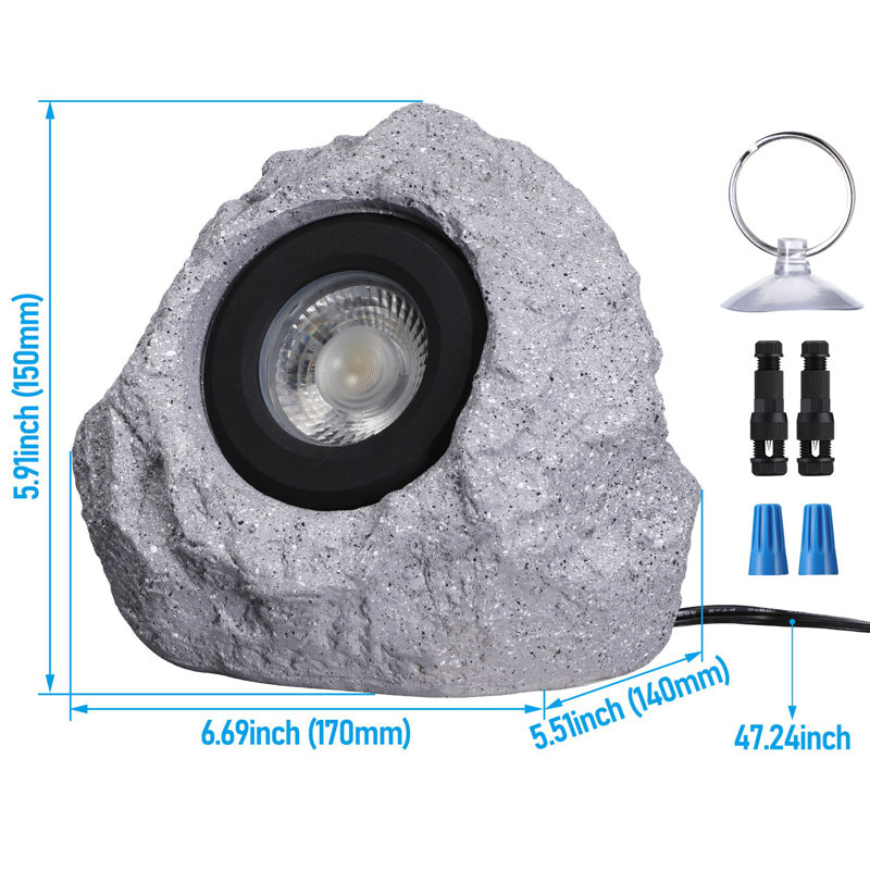 5CCT LED Triangular Stone Lights, 5W Low Voltage Outdoor Landscape Spotlights, Light Gray