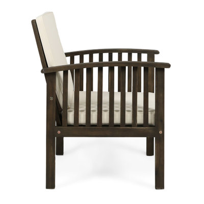 Quatre chaises club d'extérieur en bois pour patio, finition grise, confortables et avec coussins crème pour balcon Quatre coussins robustes, résistants aux intempéries