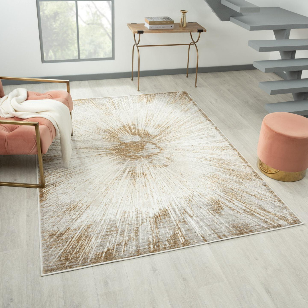 Rectangle Jisha Abstract Machine Woven Polypropylene Area Rug in Gold Wrought Studio™ Rug 