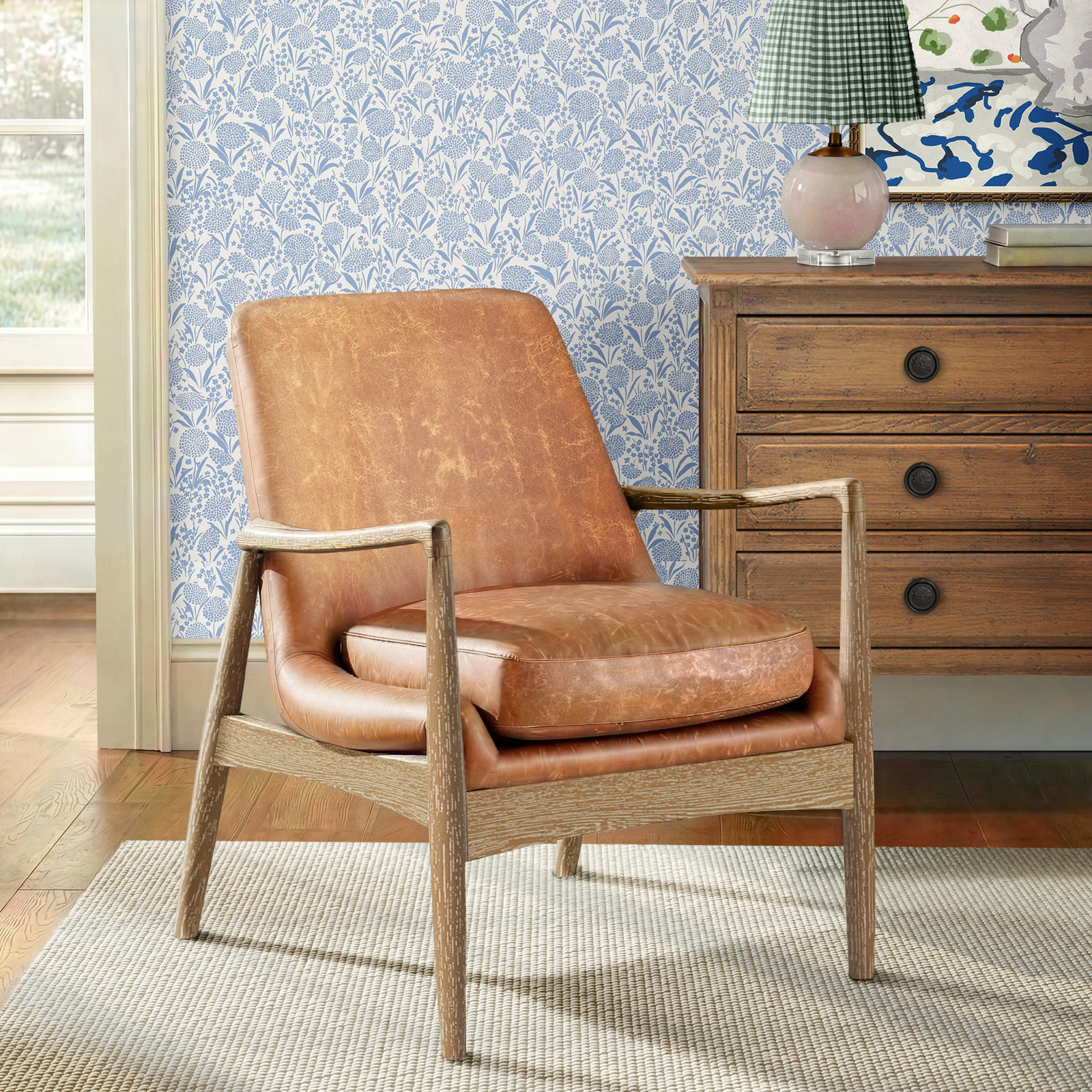 Rushmore Genuine Leather Armchair, Cognac Faux Leather, Light Brown