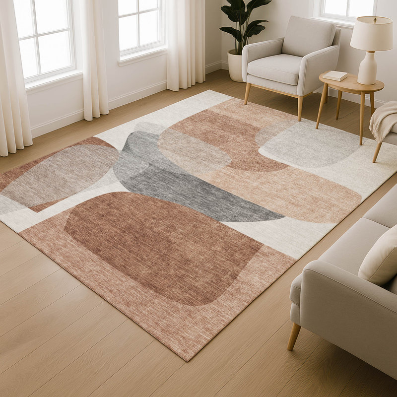 Premium Machine Washable Mayfield AMF2121 Blocks Rug, 3' x 5', Paprika