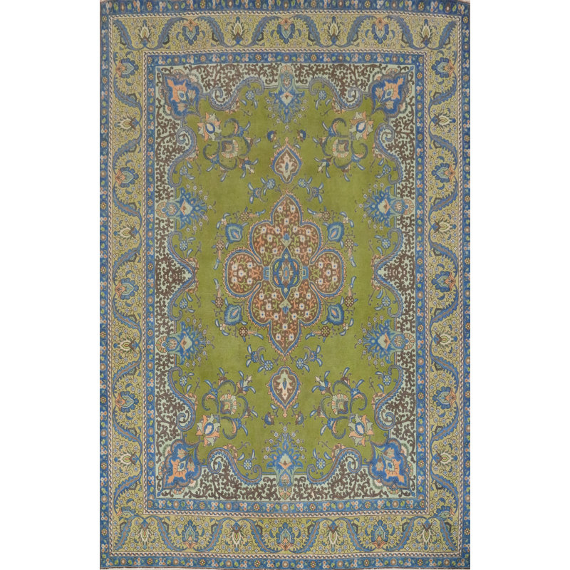 Handmade Green Traditional Area Rug 10x13