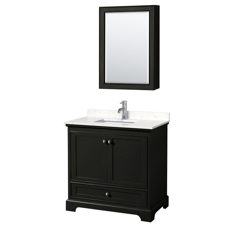 Ensemble de meuble-lavabo simple 36 "avec miroir Deborah, Marbre de culture de Carrare, Espresso foncé, Chrome poli