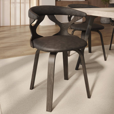Howzell Wooden Dining Chair Upholstered In Leather With Stained Poplar Wood Frame And Open-Back Design Howzell Collection