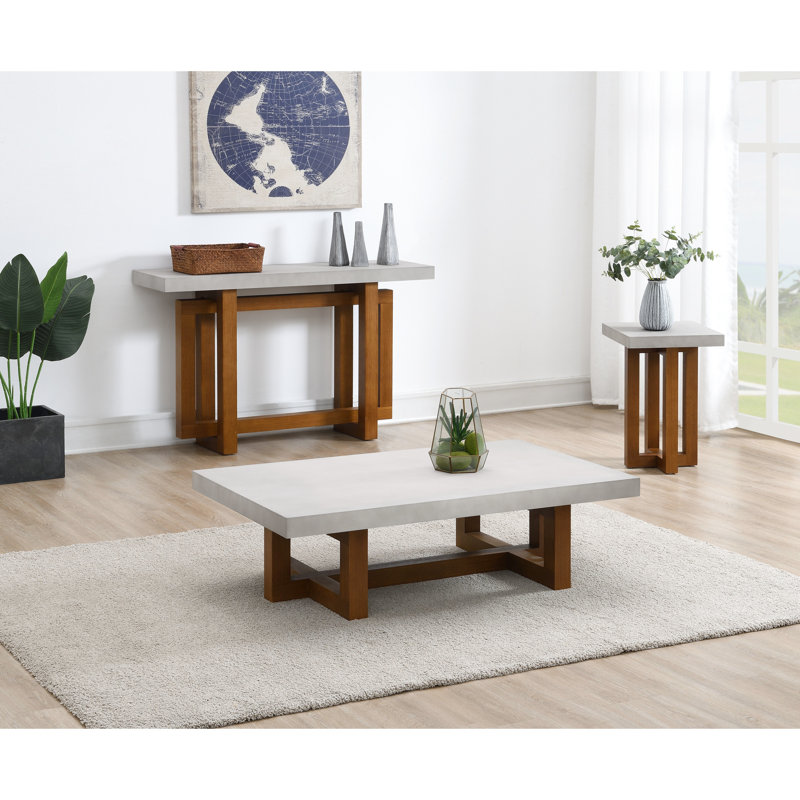 Table de balcon en faux béton et plateau en noyer