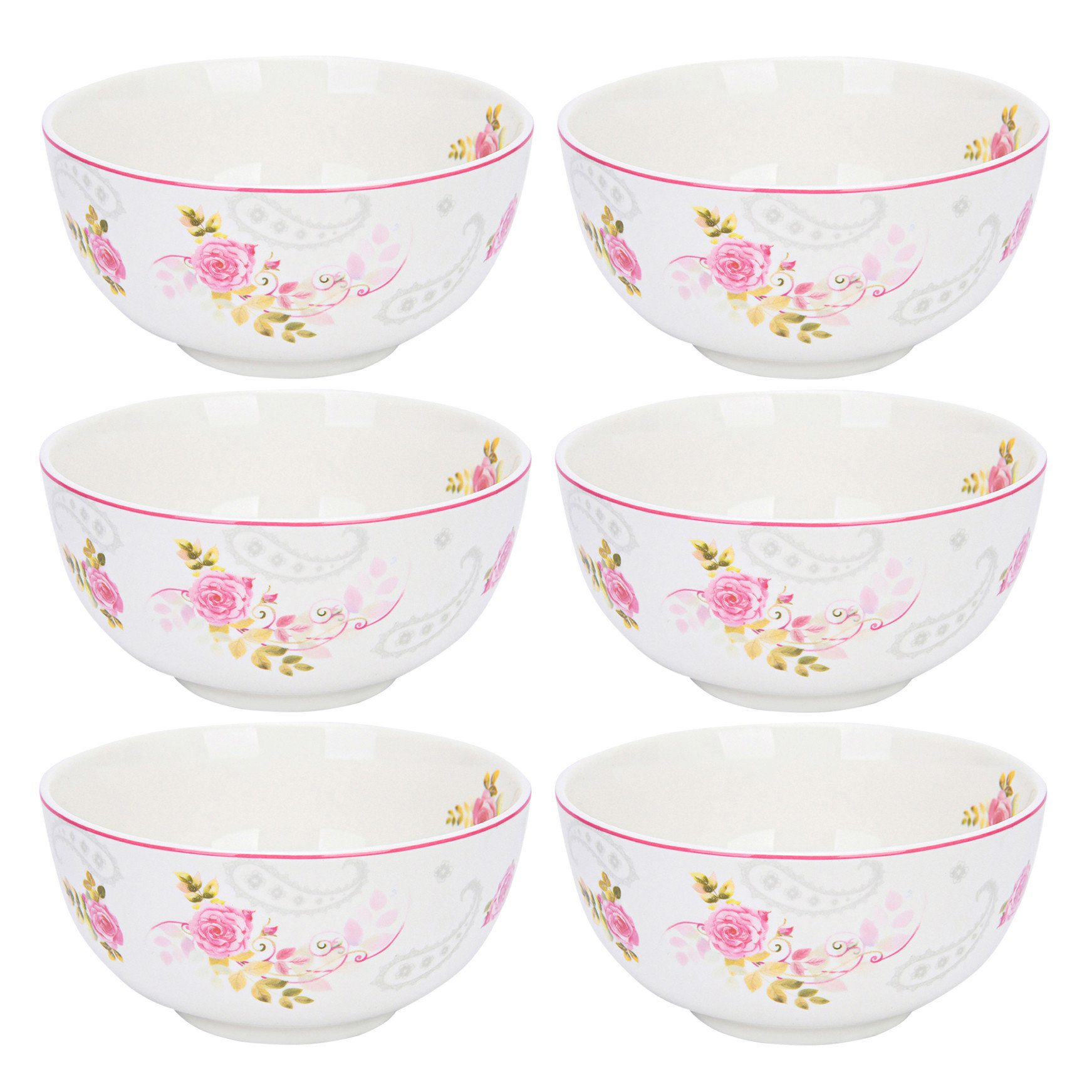 Rose Garden Bone China Cereal Bowl Set Of 6