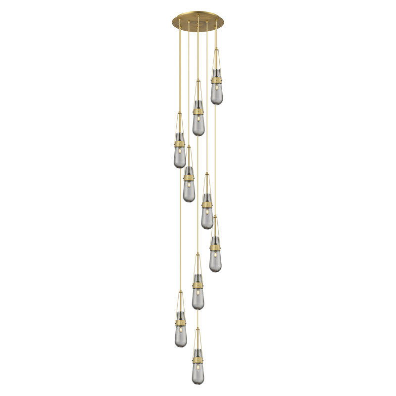 9 - Light Cluster Pendant, Brushed Brass, Light Smoke