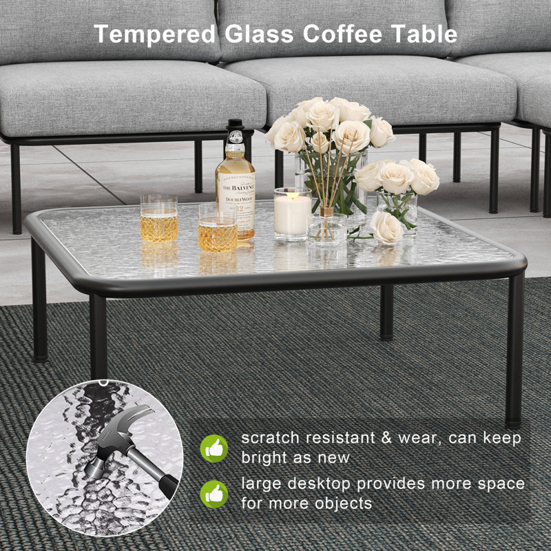 Latitude Run 11 Pieces Aluminum Patio Furniture Set, Modern Modular Sectional Sofa with Coffee Table and Upgrade Thickness Cushion