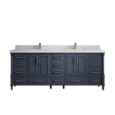 84 po X P 22 po Meuble-lavabo à double cuve D Quartz Calacatta Sienna