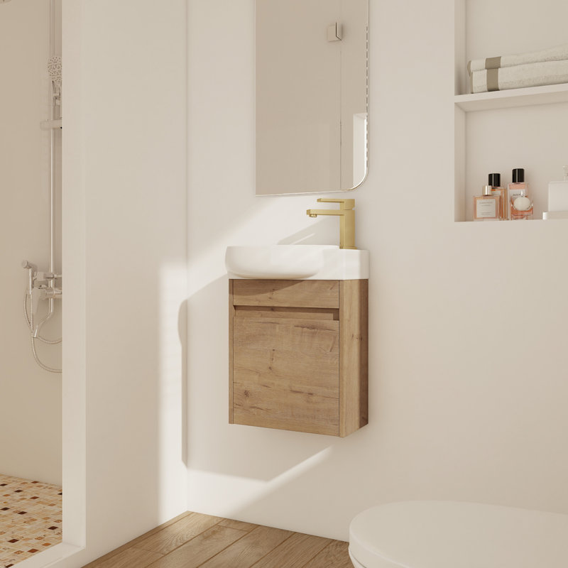 Meuble-lavabo mural compact 16 po avec portes à fermeture en douceur et lavabo pour petites salles de bain