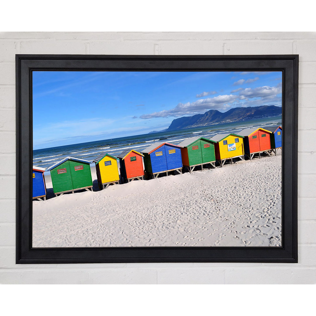 Gerahmtes Leinwandbild Beach Huts Rainbow