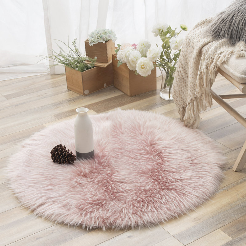 Tapis moelleux en fausse fourrure, lavable à la machine, Rond 3 pi