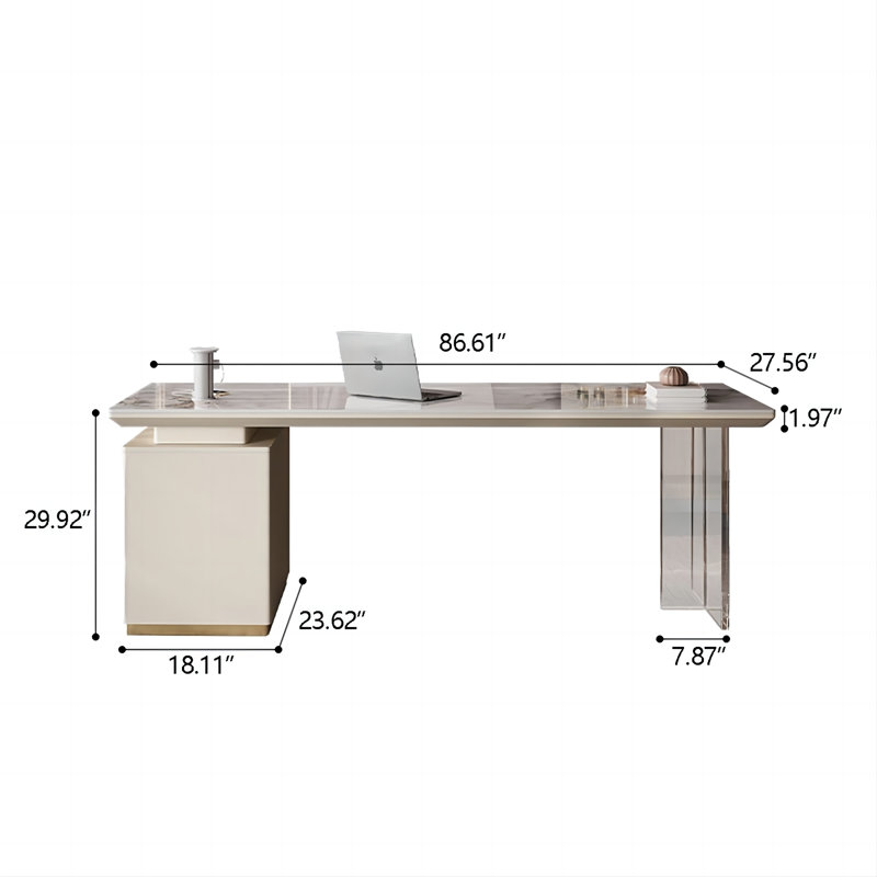 Bureau d'écriture 86,61 po Beige, H 29,92 po x l 86,61 po x P 27,56 po