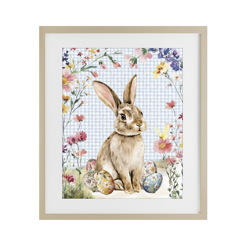 «Gingham & Bunny with Eggs», reproduction encadrée sous verre, design par Nicole DeCamp, 16 x 13
