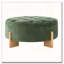 Repose-pieds rond capitonné 32 po avec pieds en bois massif, table basse moderne avec boutons touffetés-806381816