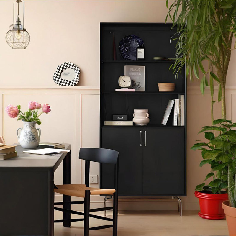 Bibliothèque sur pied en bois massif H 74,8 "x l 33,46", tablettes ouvertes + rangement fermé, armoire haute pour le salon et l'organisation de bureau