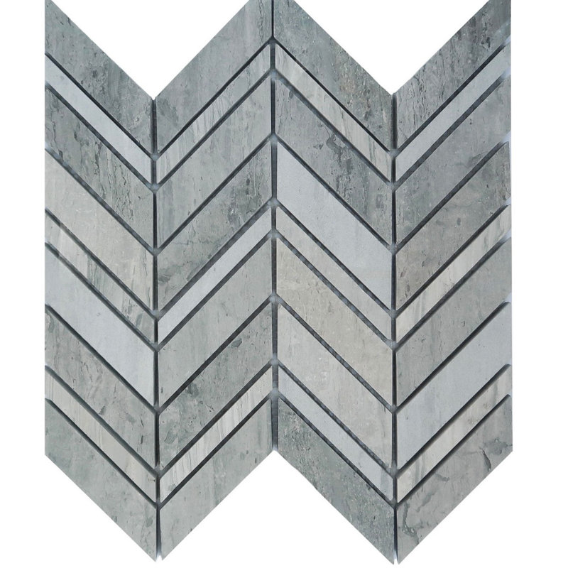 Blue Oak Marble Large Chevron Mosaic, Blue/Oak
