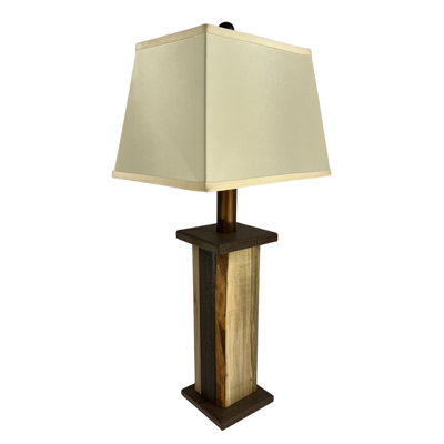 Battery Powered Live Edge Wood Table Lamp. Textured Poly Lumber Core with Live Edge Wood Panels