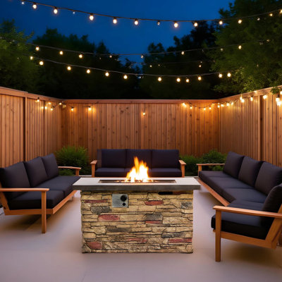 42 - Inch Propane Gas Fire Pit Table, 50000 Output, Rectangular Design, Clean Burning, And Pulse Ignition Pit, For Backyard, Adjustable Flame, Weather Cover