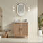 de salle de bain en bois massif de 3 pouces avec lavabo, finition café clair, style moderne autoportant pour des salles de bain élégantes