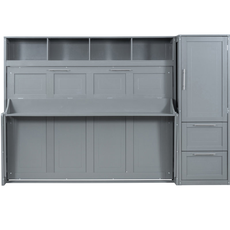Grand lit gris pour optimiser l'espace - Grand lit chic avec options de rangement