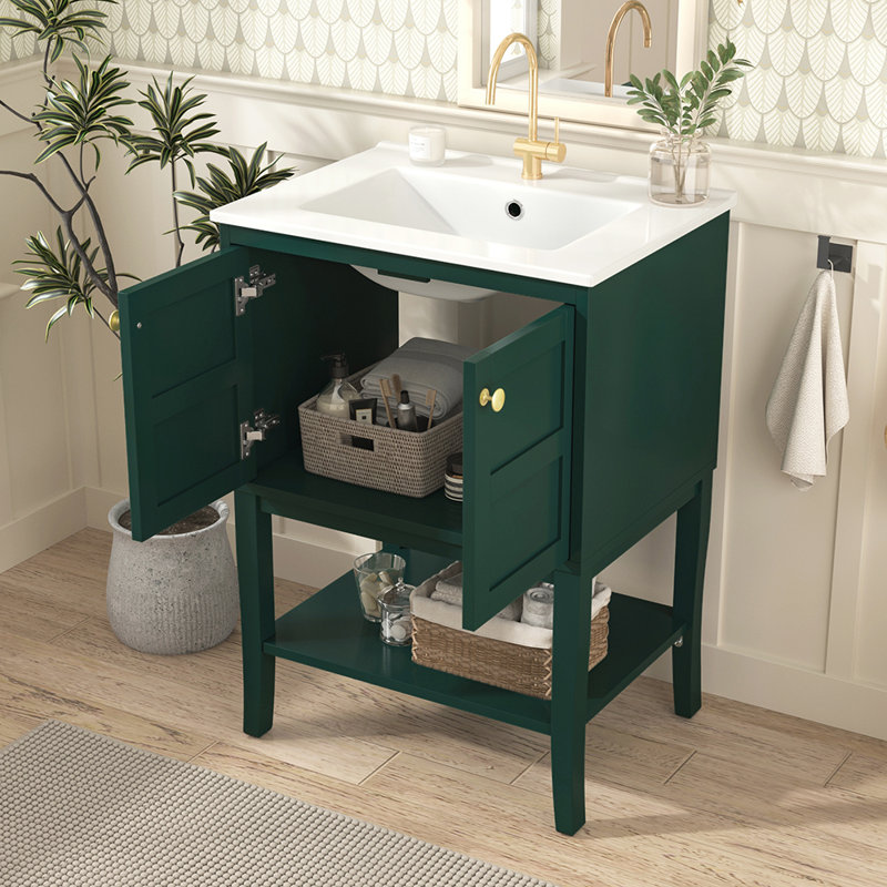 Bathroom Vanity with Top Sink Modern Bathroom Storage Cabinet with 2 Doors