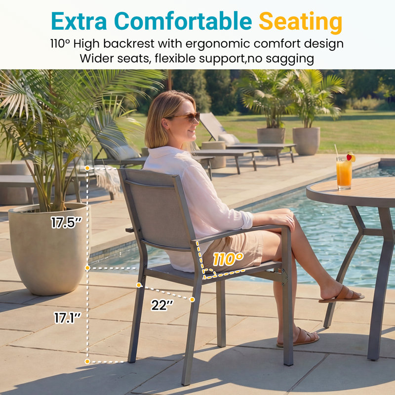  Abshire 5-Piece Outdoor Dining Set, 4-Person Outdoor Table and Chairs with Round HDPS Top & Weather-Resistant Metal Frame, All-Weather Patio Dining Set for Backyard, Deck, Garden