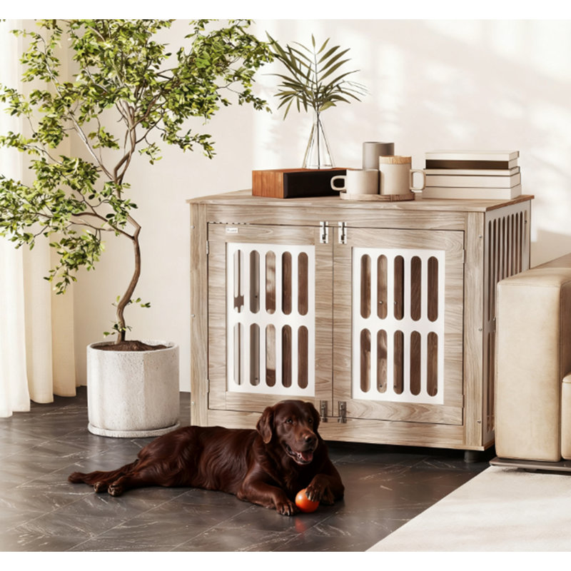 Mobilier de caisse pour chien de 39 pouces, table de bout avec 2 portes, tapis antidérapant réglable, chiens de taille moyenne à grande, brun noyer