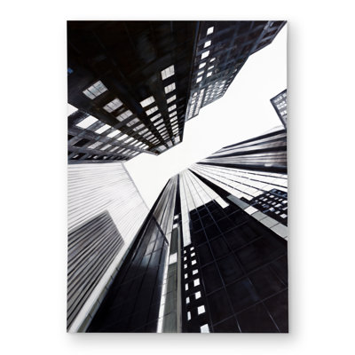 Black Building Outdoor Area Rug | Low-Angle City View Decor