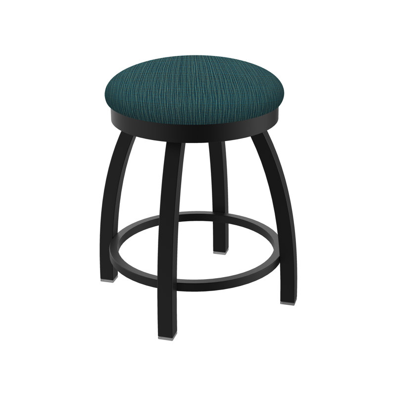 802 Misha Swivel Vanity Stool with Upholstered Seat, Black Wrinkle, Fabric-Graph Tidal