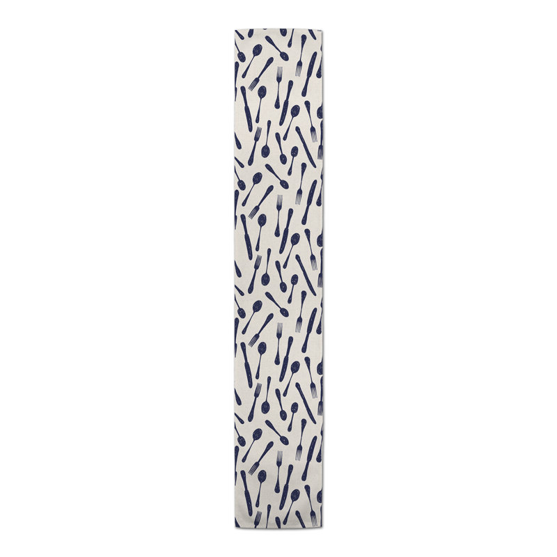 Sketchy Kitchen Utensils 4 Table Runner, Navy, 90" L