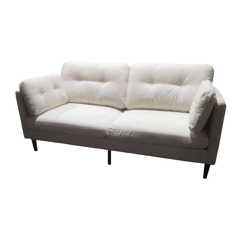 Canapé capitonné en tissu à deux places avec accoudoirs et causeuse, Lin beige