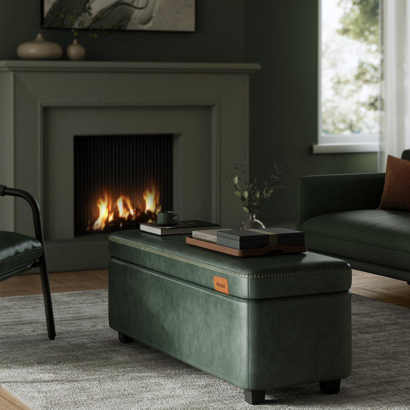 Upholstered Storage Bench, Forest Green