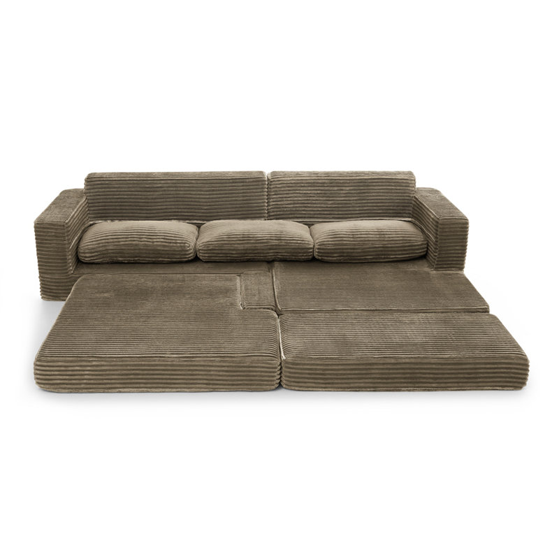 Siège de droite, canapé modulaire en forme de L, canapé modulaire compressé en velours côtelé de style minimaliste moderne, déplier dans un lit, chambre à coucher, canapé-lit confortable Comfy Space-Efficient Design-Brun